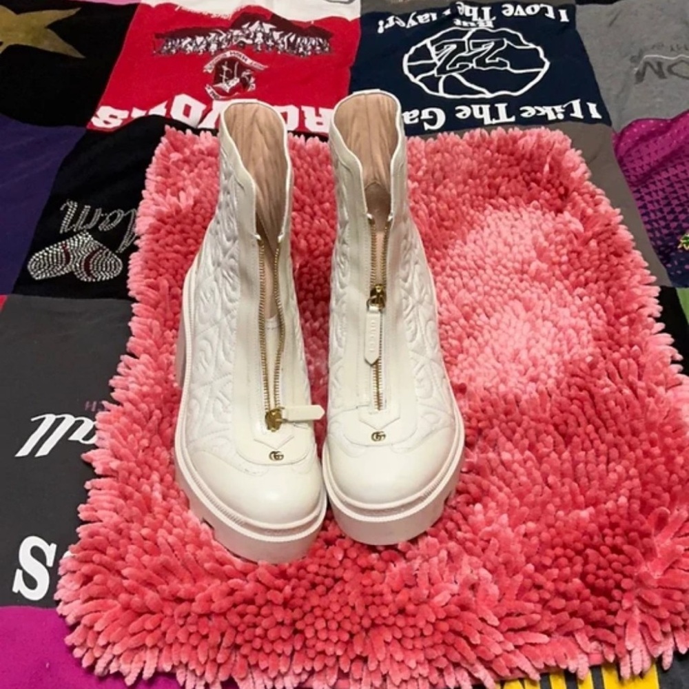 Gucci White Quilted Front-Zip Platform Ankle Boots